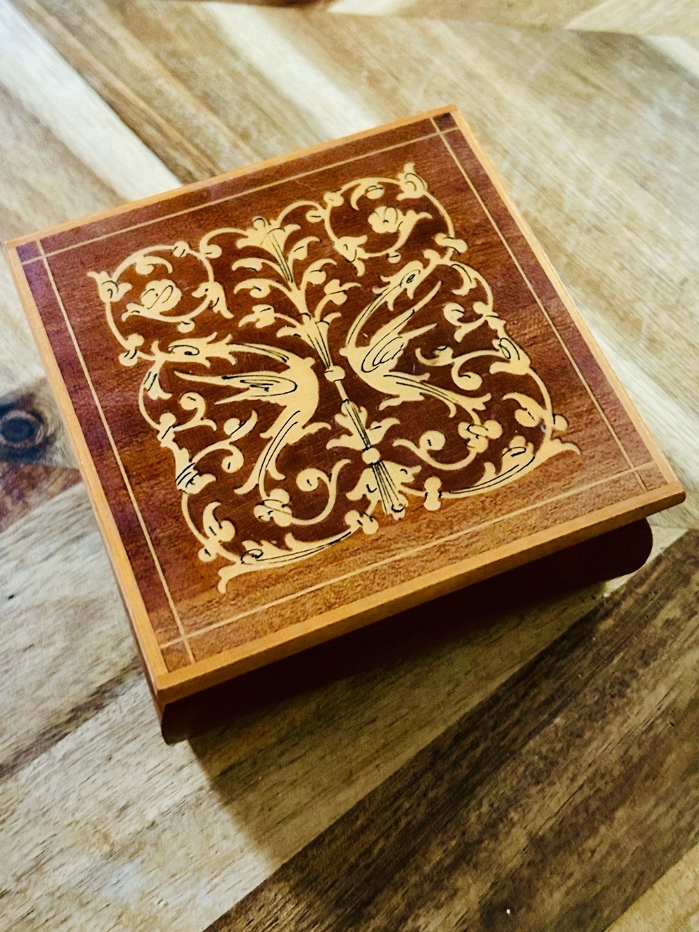 Vintage Wooden Jewelry Box, Wood Jewelry Box with Mirror, Handmade Wood Keepsake